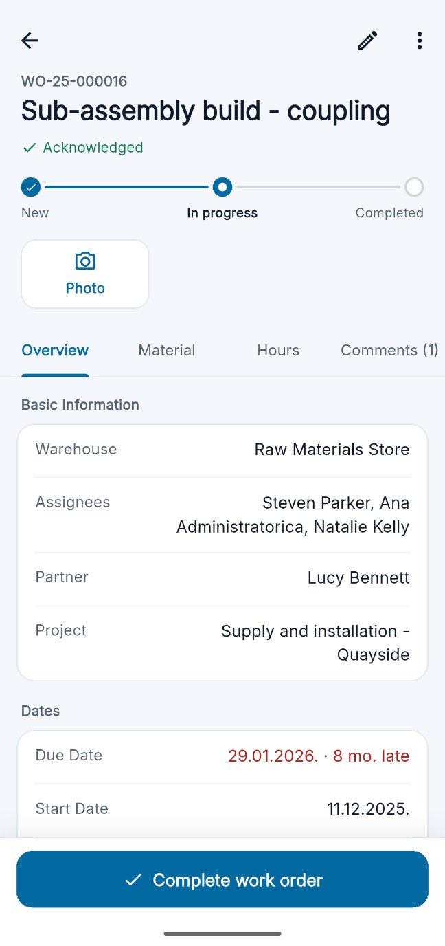 InTakt mobile app - work order details